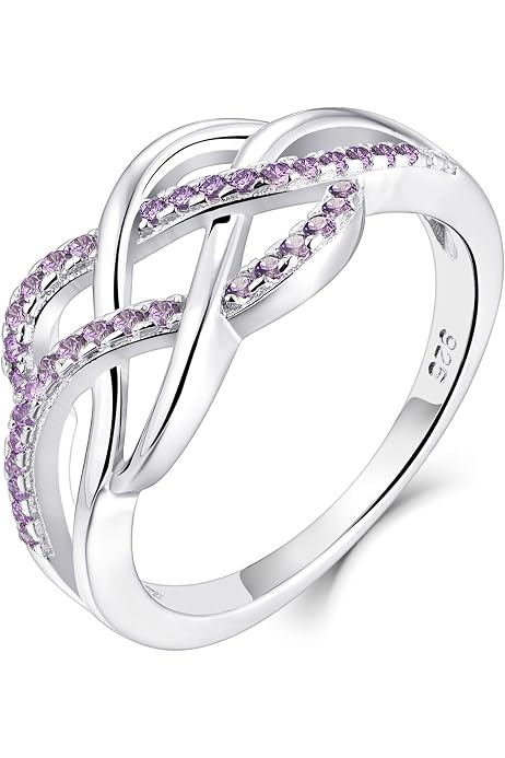 YL Twisted Knot Ring - 925 Sterling Silver Celtic Infinity Ring With Cubic Zirconia