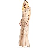 Adrianna Papell Womens Short Sleeve Blouson Beaded Gown