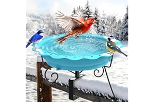 Jvgoo Heated Bird Bath for Deck Railing, Powerful 100W Thermostatically Controlled Heated Bird Baths for Outdoors for Winter, Heated Birdbath Water Heater for Outside Garden Yard Patio Lawn (Blue)