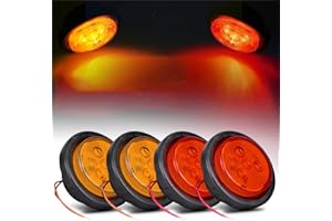 Partsam 2 Amber + 2 Red Truck Trailer 2.5" Round Side Marker Led Clearance Light 4LED 12V, 2.5 Inch Round Led Marker Lights, 2.5 Round Led Clearance Lights, 2.5 Inch Round Led Flush Mount Lights