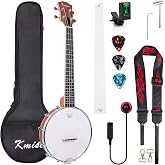 Kmise Tenor Banjolele 4 String Banjo Ukulele 26 inch with Bag Tuner Strap Pickup Ruler Wrench Bridge Brownish Yellow