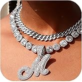Lucopsny Cuban Link Chain for Women - Silver Initial Necklace, 14mm Cursive Chain for Hip Hop Jewelry