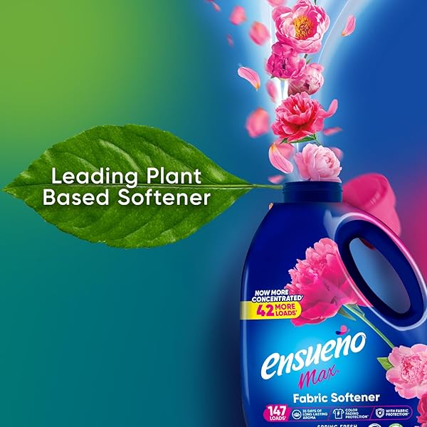 ENSUEÑO MAX LIQUID FABRIC SOFTENER – SPRING FRESH SCENT – 125 FL OZ – COLOR-SAFE FABRIC SOFTENER LIQUID – SOFTENS 147 LOADS – REDUCES WRINKLES & STATIC