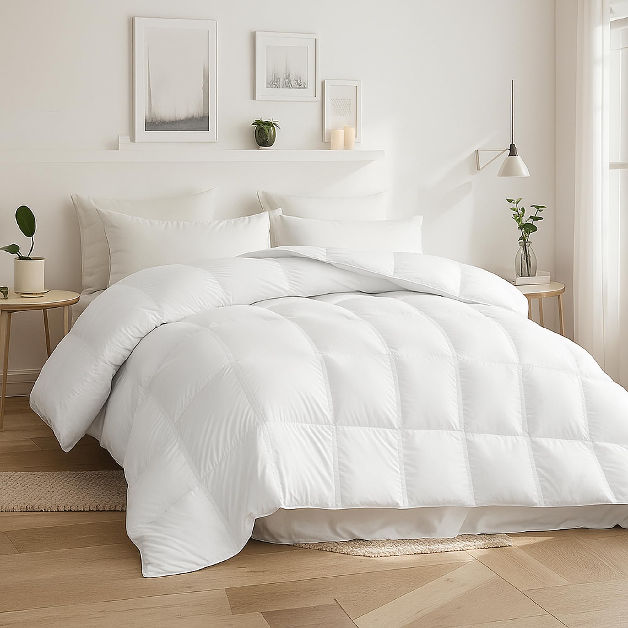 Photo 1 of Beautyrest Goose Down Fiber Comforter Queen/Full Size Duvet Insert, 100% Cotton All Season White Bedding Comforters, 8 Tabs, Hotel Collection Extra Fluffy Luxury Duvet, 90''x90''