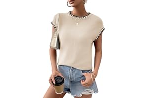 Bellcoco Womens Cap Sleeve Sweater Vest Crewneck Knit Casual Sweater Fall Solid Trendy 2026 Tops Shirts Clothes