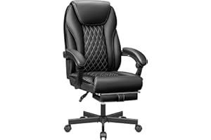 BestEra Executive Office Chair Big and Tall, High Back Ergonomic Leather Computer Desk Chair with Footrest for Home Office, Adjustable Height with Wheels, Lumbar Support (Black)