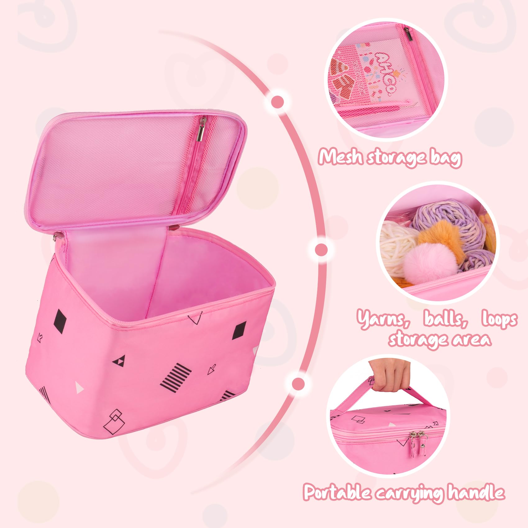 AHCo. Knitting Loom Kit for Beginners, Creative Craft Toy for Girls Ages 7 8 9 10 11 12 with Storage Bags Yarns Knitting Tools, Fantastic DIY Gifts Knit Hat Scarf Coaster (Pink)