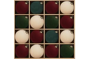 JORNOY 16-Pack Velvet Christmas Ornaments Ball, Large Flocked Ornaments for Christmas Tree - Shatterproof Decorative Hanging Baubles for Christmas Decor Party (Red & Green & Beige, 3.12Inch)