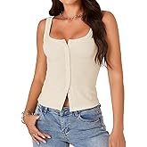 LYANER Women's Summer Cute Tops Square Neck Sleeveless Eyelet Button Down Tank Top Blouses