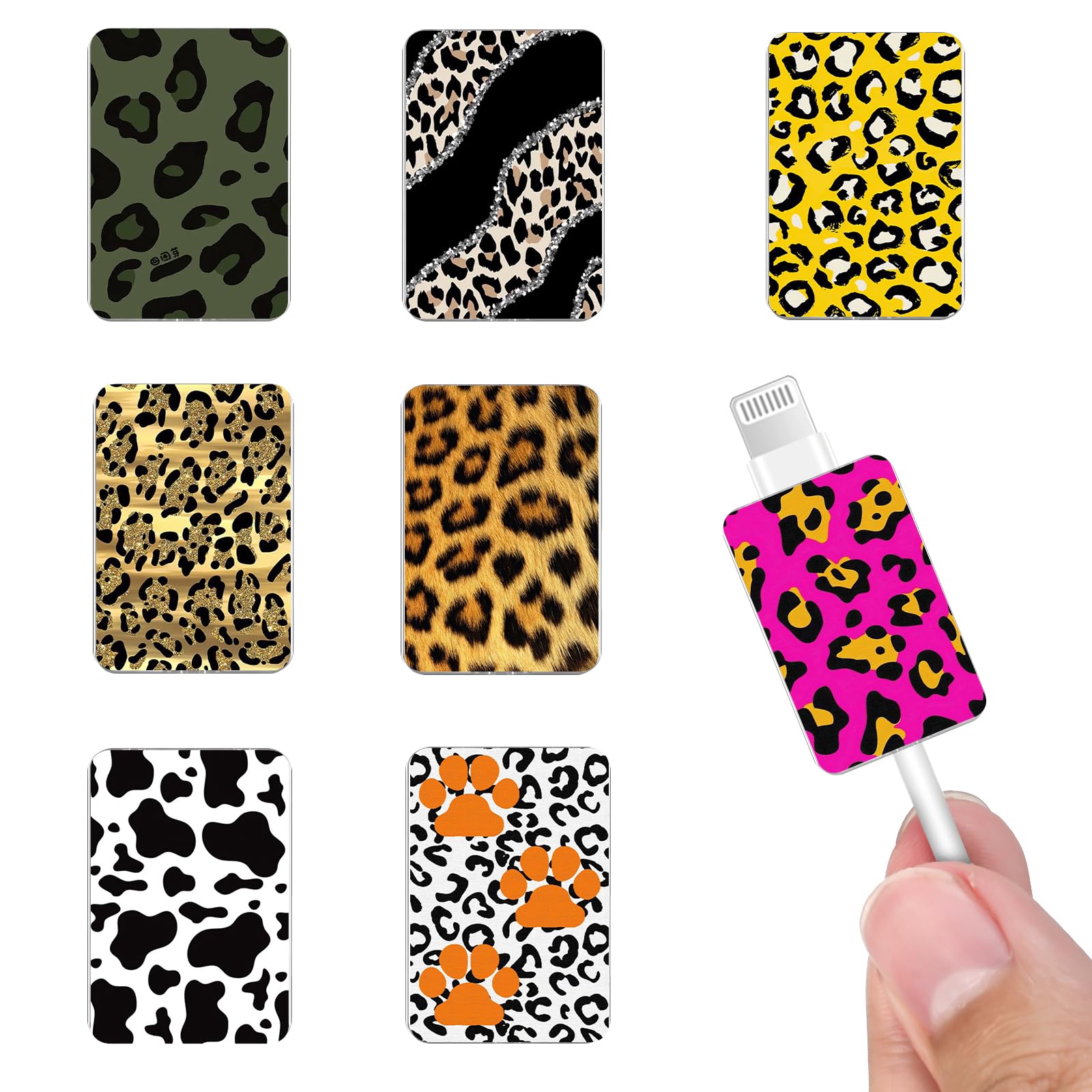 DiyGody Leopard Cable Protector Set for iPhone Type-c,Cute Cheetah Pattern 8pcs Soft Phone Charger Protector,Charging Cord Protector,Cable Chomper,Cord Saver for Women Girls