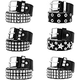 simarro 6 Pcs Black Studded Belts Y2K Belt, 44 inches Long Studded Rivet Double Grommet Belt Set Star Gothic Punk Rock Goth Punk Style Accessories for Men Women