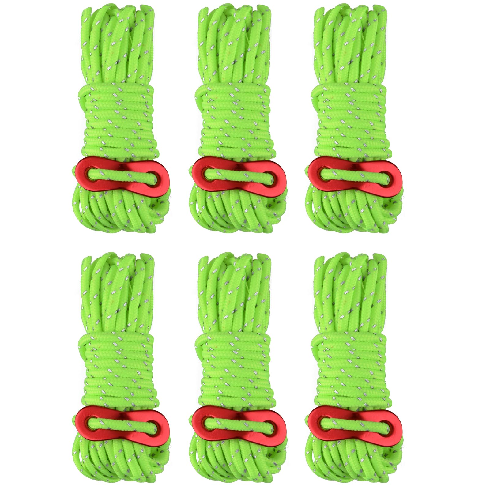 TRIWONDER Reflective Guy Ropes with Tensioners 4mm Guide Ropes 4m Tent Guy Line Cord Tent Paracord Nylon Camping Rope for Tent Tarp (Fluorescent Green - 6 Pcs)