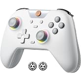 EasySMX X05 Wireless Game Controller for PC,Switch, Android,Steam,White | Hall Joysticks &amp; Triggers,Turbo Function,Rumble Vibration,RGB,Up to 10 Hours Gameplay,Extra Thumb Grips Included