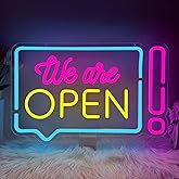 Open Neon Sign for Business, We Are Open Led Neon Light Signs for Store Shop Bar Café Restaurant Wall Decor Bright Advertisement Sign for Window Dimmable USB Powered(16.9"*11.2")