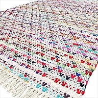 Eyes of India - 4 X 6 ft Colorful Chindi Decorative Woven Rag Multicolor White Rug Bohemian Boho Indian