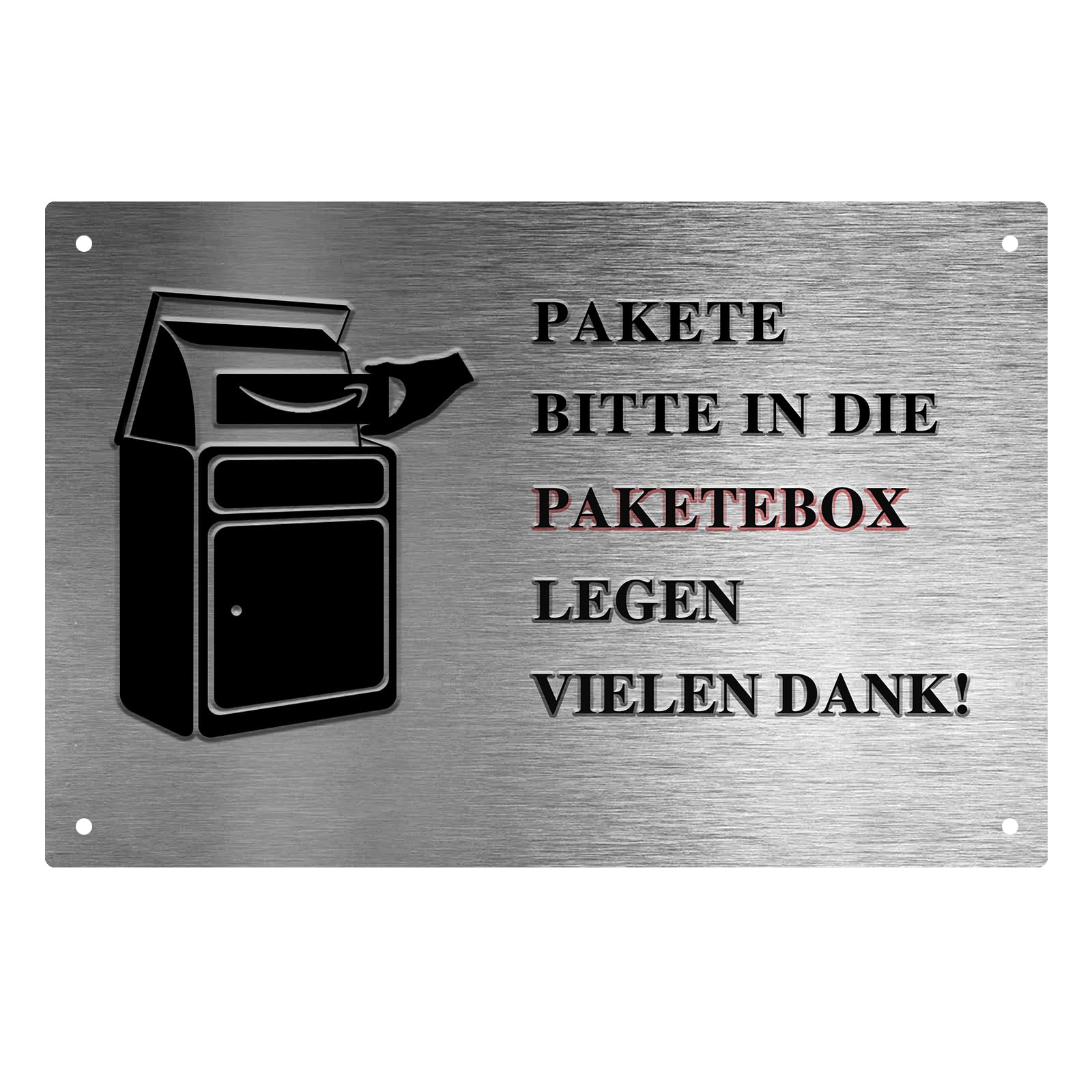"Paktete bitte in die Paketebox legen" – Parcel Box Sign 20 cm x 30 cm Rustproof Aluminium Weatherproof (German Silver 2331)