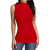 SHEIUGU Women’s Sleeveless Mock Turtleneck Tops for Women Sexy Tank T Shirts for Women Fitted Shirts Basic Tee(Sleeveless Red-A-Large)