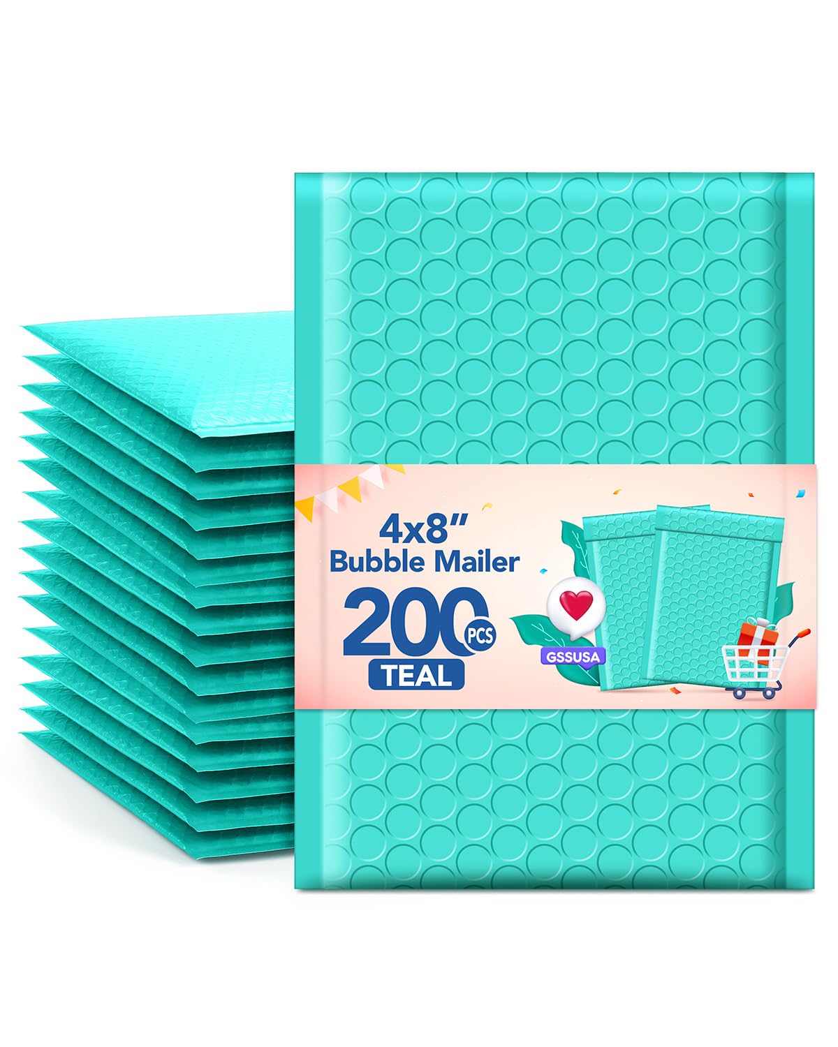 Photo 1 of GSSUSA Teal Bubble Mailers 4X8" 200 Pack Usable Size 4x7" Padded Envelopes Small Shipping Mailer Strong Adhesion Bubble Envelope,Self-Seal Mailing Envelopes for Small Items, Business