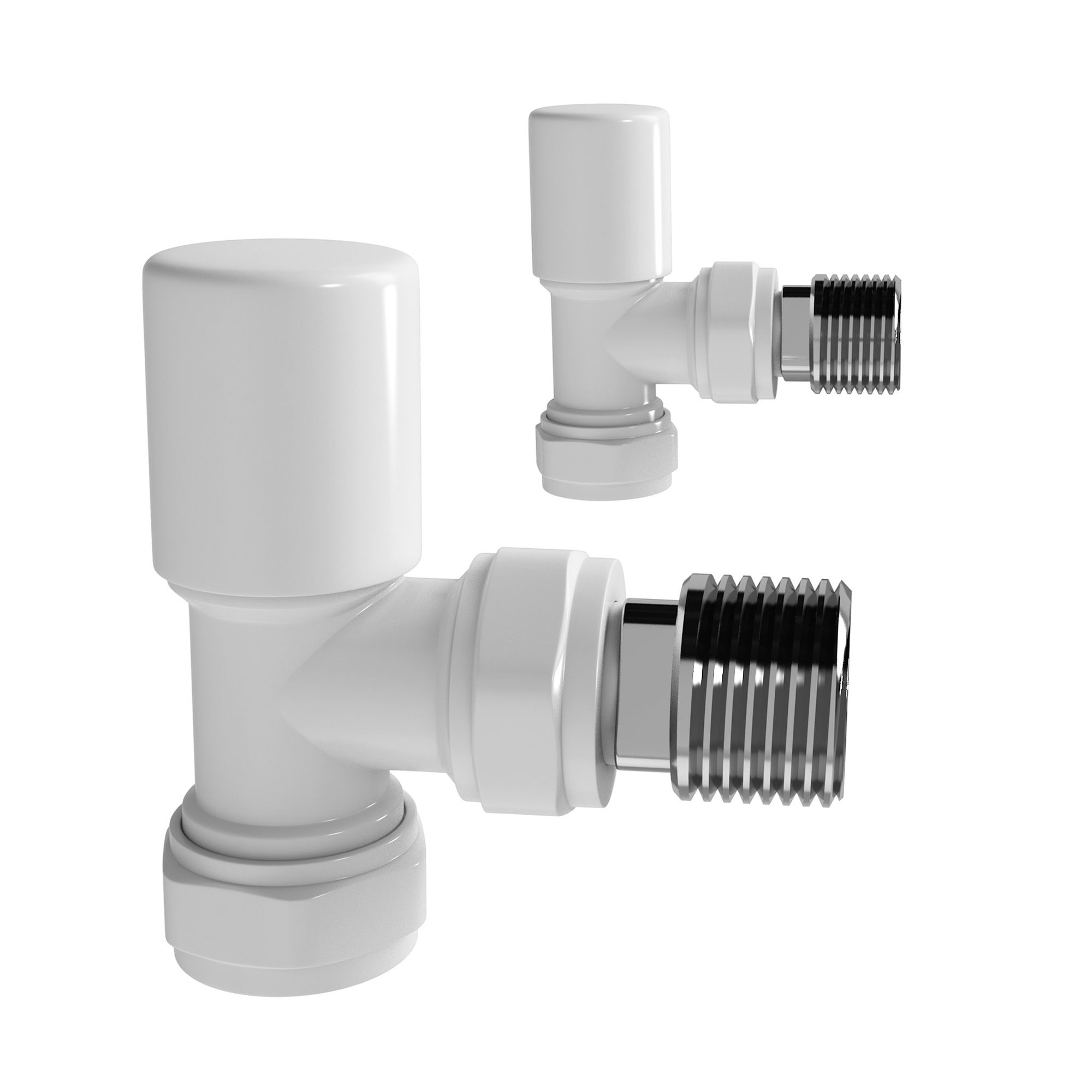 iBathUK Essence Wall & Floor Mounted Angled Round Radiator Valve Pair, Durable Brass Build Universal Fit Modern Bathroom Radiator Valves in Matt White, 15mm