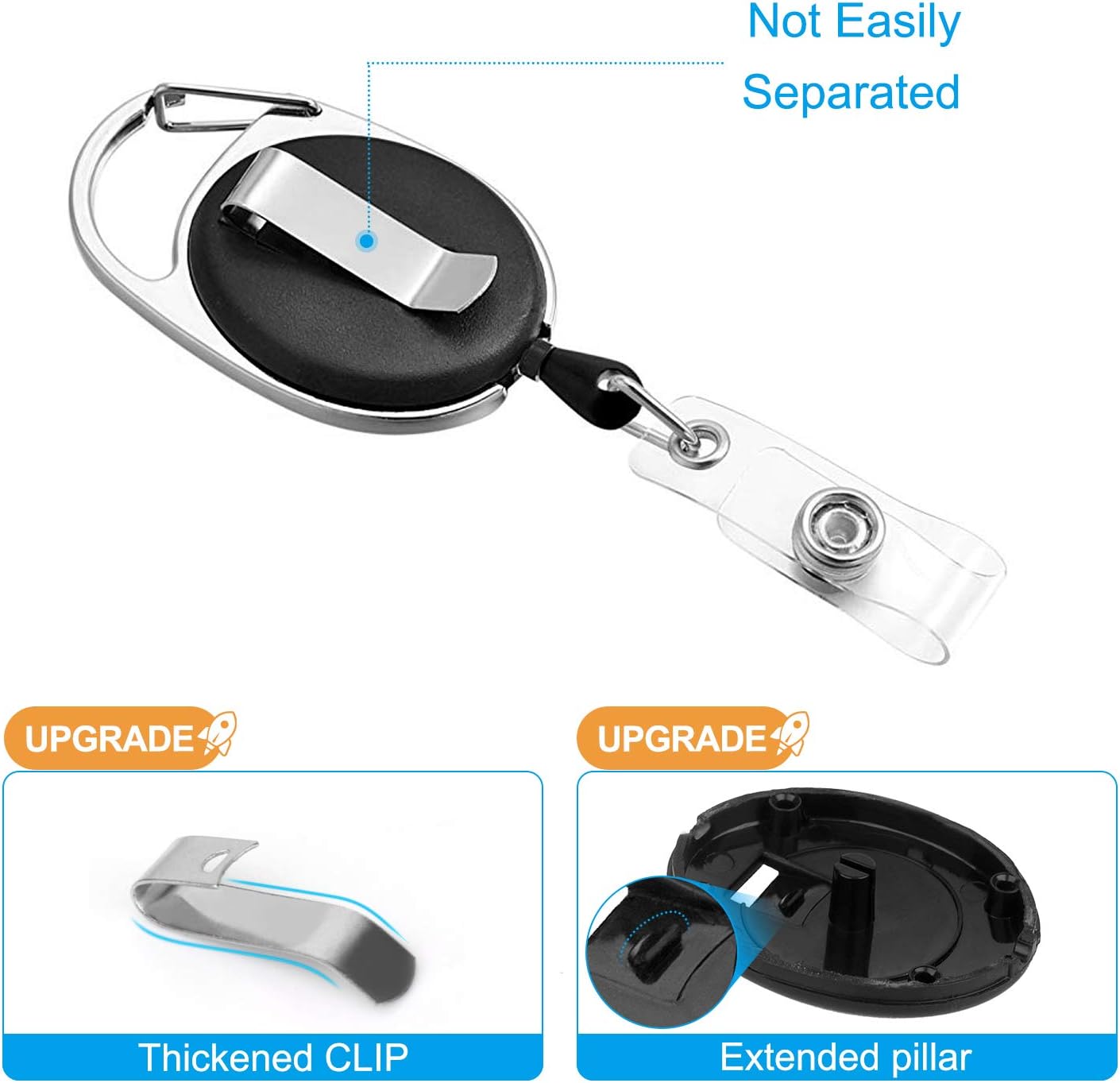 2 Pack Heavy Duty Retractable Badge Holders with Carabiner Reel Clip and Vertical Style Clear ID Card Holders, 24 inches Thick Kevlar Pull Cord : Office Products