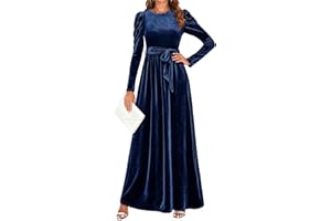 ZESICA Women's Velvet Maxi Dress Fall 2025 Long Puff Sleeve Crew Neck Elastic High Waist Cocktail Party Bridesmaid Dresses