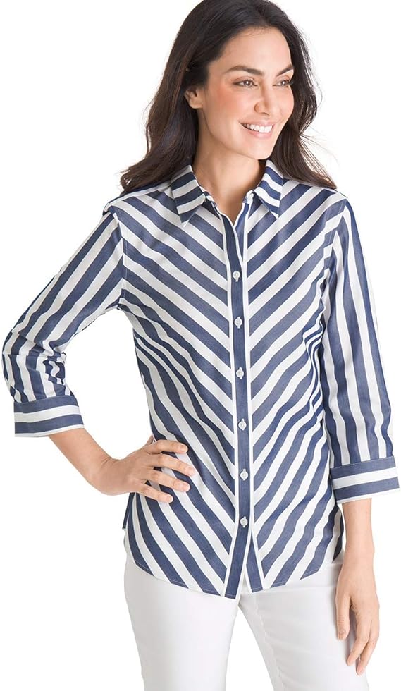 Chico's Women’s NoIron Cotton StainShield ButtonUp Easy Shirt, Blue