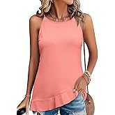 JUSTFASHIONNOW Womens Halter Tank Top Dressy Casual Camisole Tops Ruffle Hem Sleeveless Summer Blouses Beach Vacation Shirts