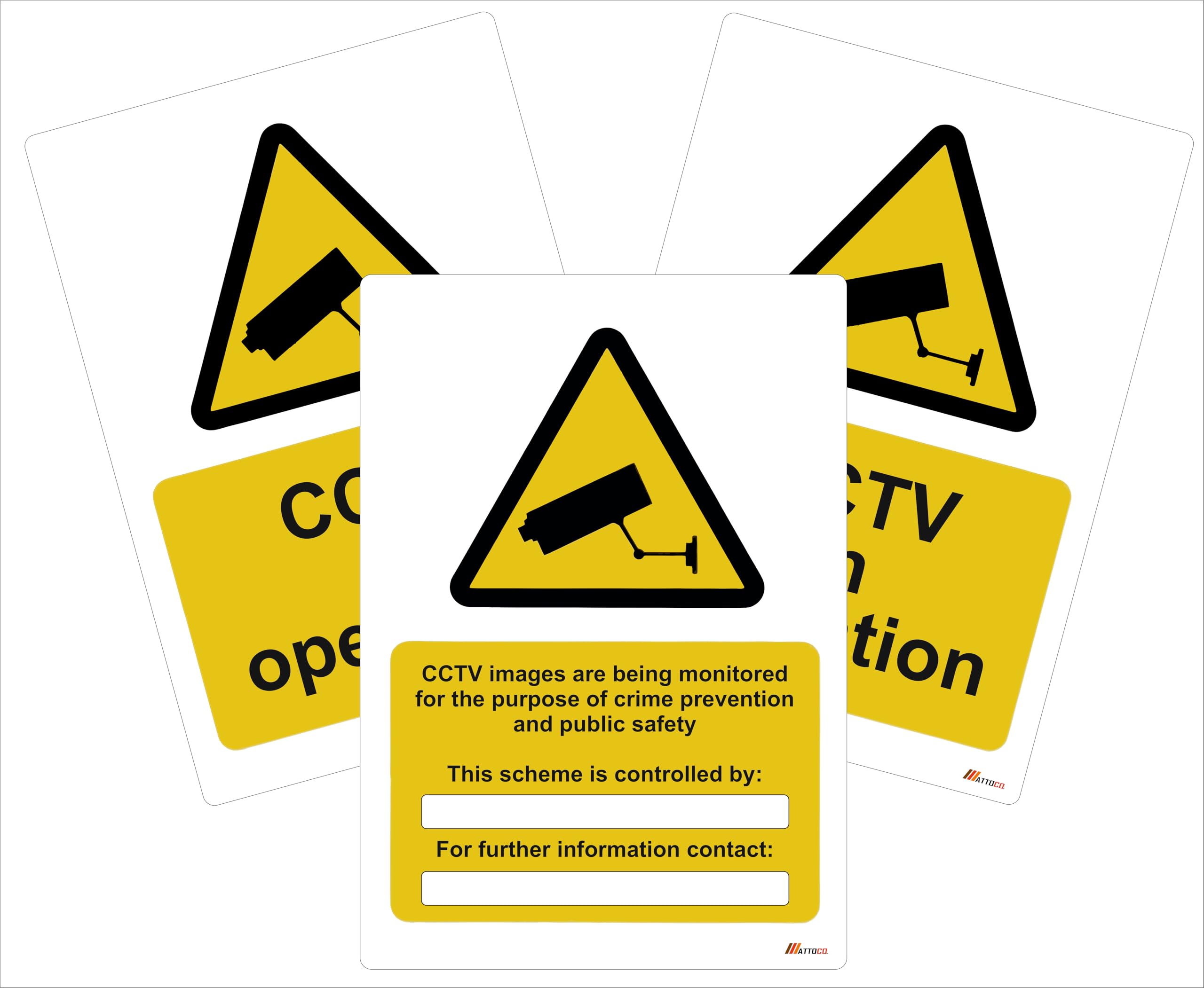 CCTV Warning Signs - 2 x 'CCTV in operation' and 1 x 'CCTV images monitored' - Size A4 - Data Compliant GDPR CCTV Sign - Semi Rigid sign