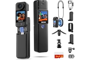 SJCAM C300 Vlogging Camera,64GB 4K Pocket Action Camera,7Hour Power,6-Axis Stabilization,Dual-Touch Screen Body Cam, Handheld