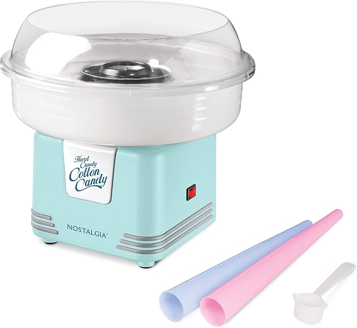 Nostalgia PCM425AQ Retro Hard and Sugar Free Countertop Cotton Candy Maker, Includes 2 Reusable Cones And Scoop &ndash; Aqua