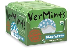 VerMints Organic Breath Mints Wintergreen - Real Long-Lasting Refreshment, Travel Size Tin - Non-GMO, Vegan, Nut Free, Gluten Free & Kosher Organic Candy Mints- 1.41oz Tins (Pack of 6)