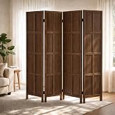 ALeesing 4 Panel Solid Wood Room Divider Folding Privacy Screen Brown | Freestanding Folding Room Partition For Bedroom Home Office Apartment
