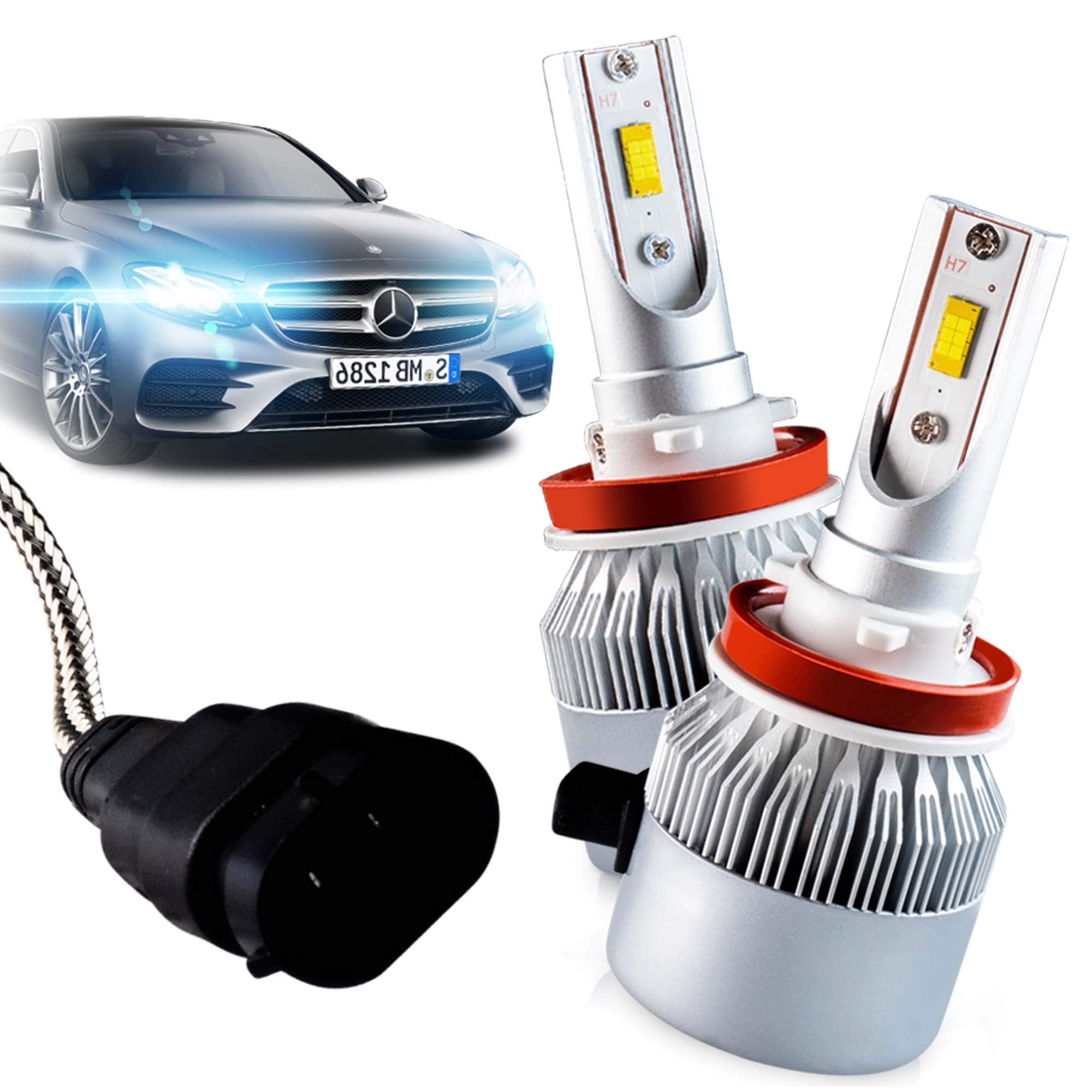 Brightt LED Headlight Bulbs Conversion Kit H11 / H8 / H9 (Pack of 2) High-Power Restoration Kit, 200% Brighter than Stock Headlights – 50,000 Hours Continuous Use, 8000 Lumens – White 6000K for Cars