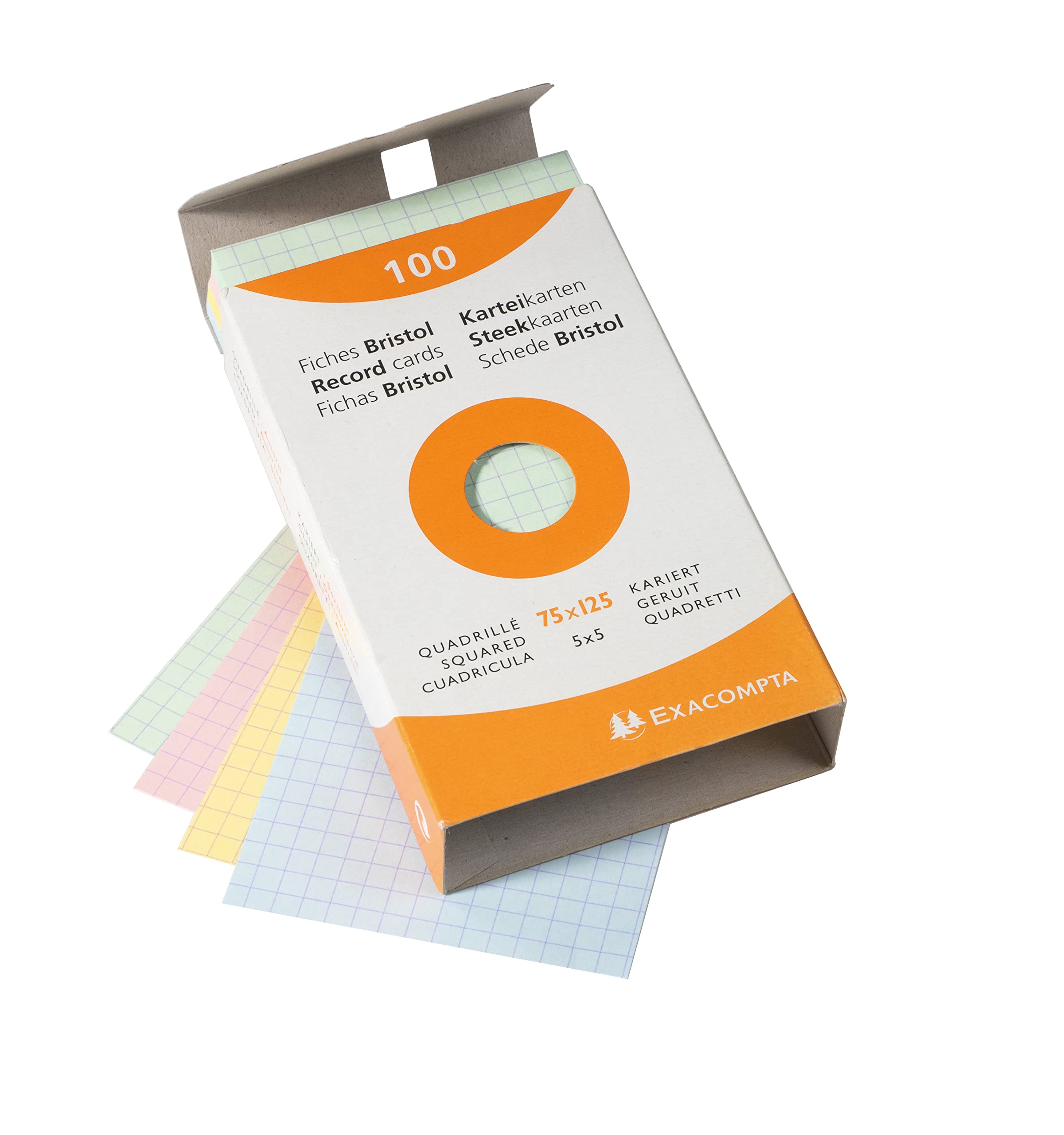 Exacompta - Ref 13271E - Bristol Squared Record Cards (Pack of 100) - 75 x 125mm in Size, 205gsm Card, Compatible with Printers - Suitable for Exam Revision & Notes - Assorted Colours