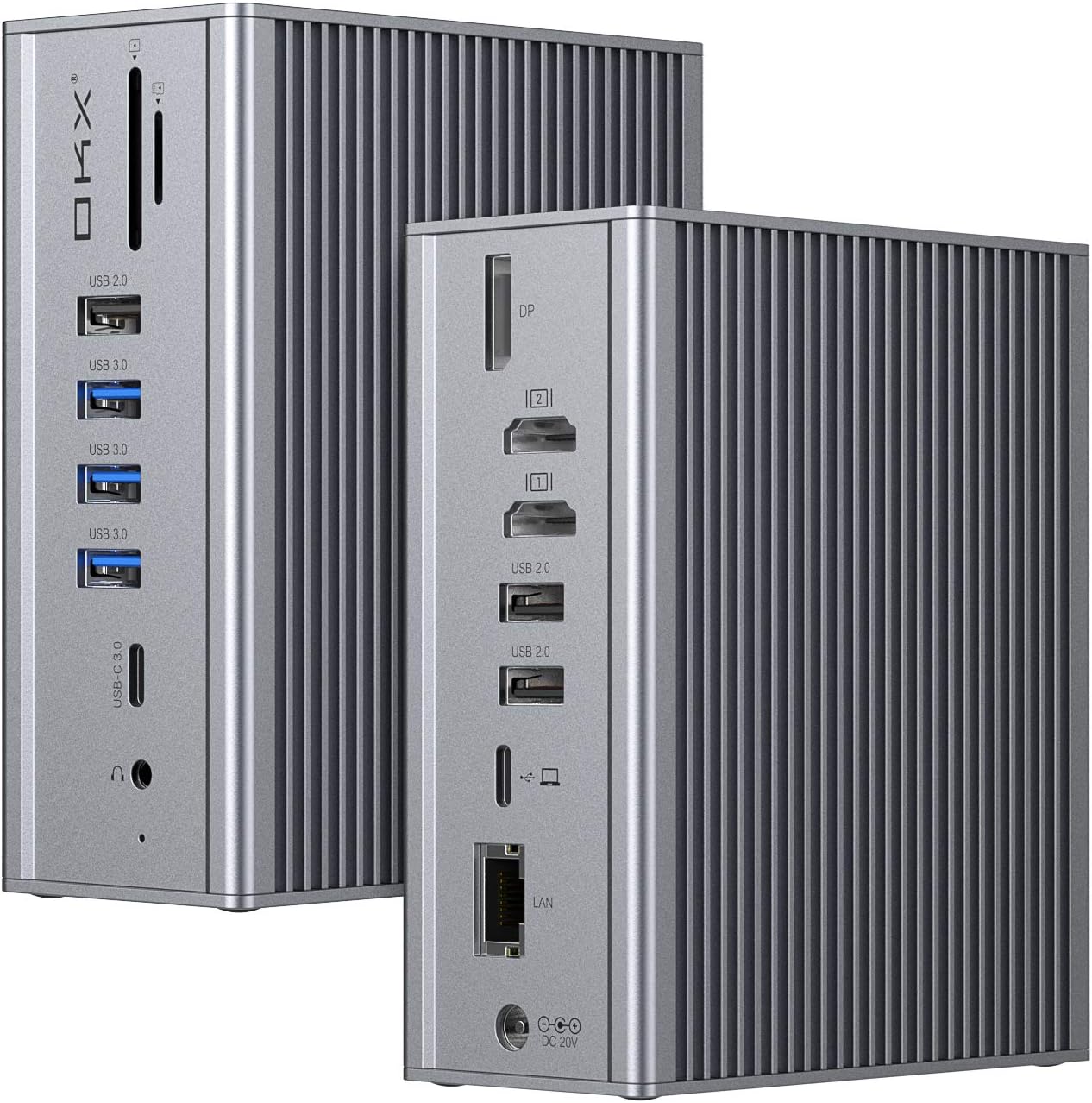 Docking Station, USB C Docking Station, OKX 4K Triple Display Laptop Docking Station for Mac OS&Windows (7 USB Ports, 4K@60Hz DP Dual 4K HDMI Gigabit Ethernet 3.5mm Audio&Mic SD&TF Card Reader 60W PD)