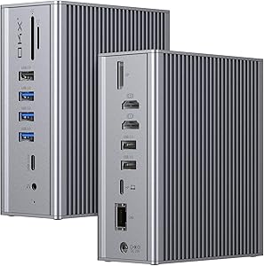 Docking Station, USB C Docking Station, OKX 4K Triple Display Laptop Docking Station for Mac OS&Windows (7 USB Ports, 4K@60Hz DP Dual 4K HDMI Gigabit Ethernet 3.5mm Audio&Mic SD&TF Card Reader 60W PD)