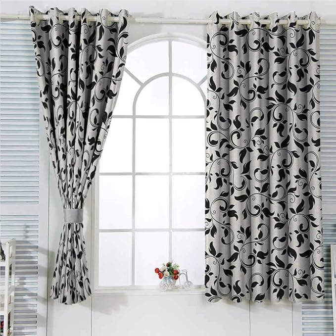 Leaf Grommet Curtains 63 Inches Long Black Cream Eclipse Nursery