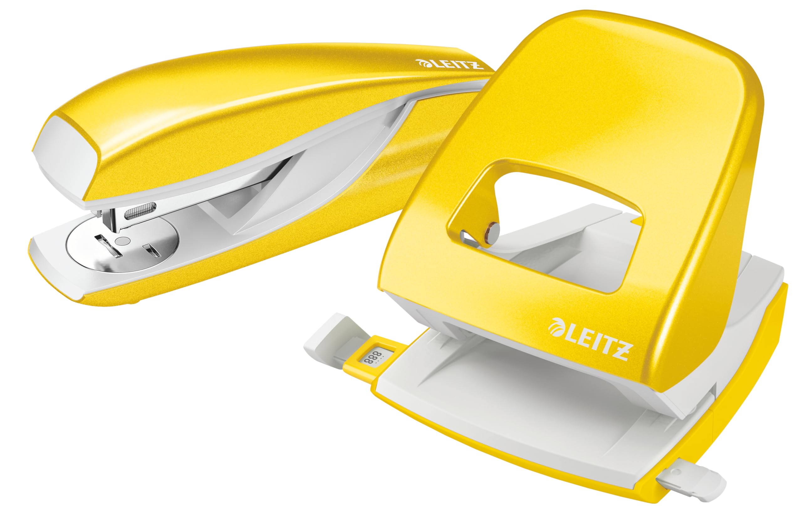 Leitz 50951016 Stapler and Hole Punch Set, Staple or Punch Up to 30 Sheets, Includes Staples, WOW Range, Yellow