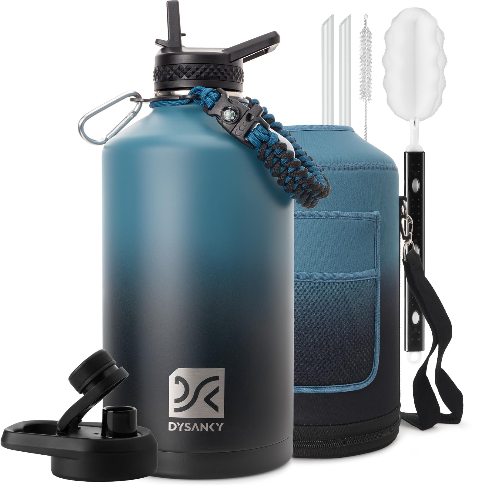 Photo 1 of DYSANKY 1 Gallon Insulated Water Bottle | Upgraded Thickened Stainless Steel Metal Portable Sports Large Water Jug for Gym and Hiking with Carrier Bag, Handle Strap | BPA-Free 128 oz