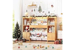 FINETONES Toy Storage Organizer with 6 Toy Bins, Toy Organizer Kids Bookshelf with 6 Cubbies, Toy Organizers and Storage Bins Playroom Storage for Kids Room, Natural