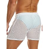 MIZOK Men's Hollow Openwork Short Sexy Fishnet See Through Boxer Shorts Lounge Swim Cover