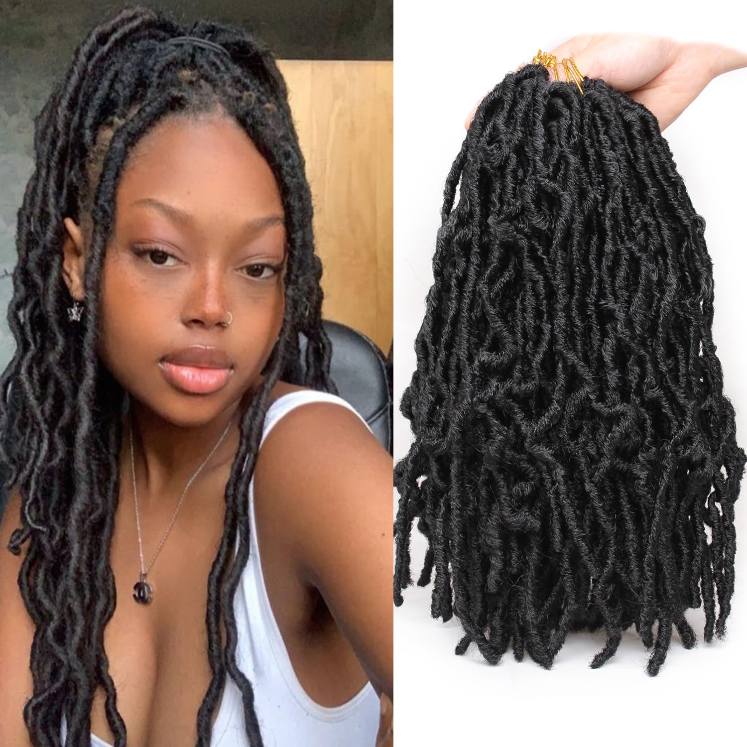 Mscat 6 Packs 12 Inch Nu Faux Locs Crochet Braids Hair Synthetic Pre Looped Soft Locs Braiding Hair Goddess Faux Locs Curly Wavy Hair Extensions for Women 18strands/pack 1B#