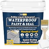 Rubber Liquid Waterproof Sealant, TUFINEIN 53oz/1.5kg Neutral Gray Quick Drying Multi Surface Foundation Leak Repair - Roof Gutters Basement Sealer Waterproof - Indoor &amp; Outdoor Flexible Rubber Paint