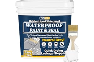 Rubber Liquid Waterproof Sealant, TUFINEIN 53oz/1.5kg Neutral Gray Quick Drying Multi Surface Foundation Leak Repair - Roof Gutters Basement Sealer Waterproof - Indoor & Outdoor Flexible Rubber Paint