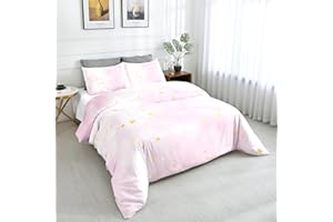 SW SETWIER SETWIER Pink Star Bedding Set Twin Size Starry Sky Comforter Cover Gold Meteor Print Duvet Cover Bed Set for Boy Girl Teens Kids Quilt Cover with 2 Pillowcases for Decor