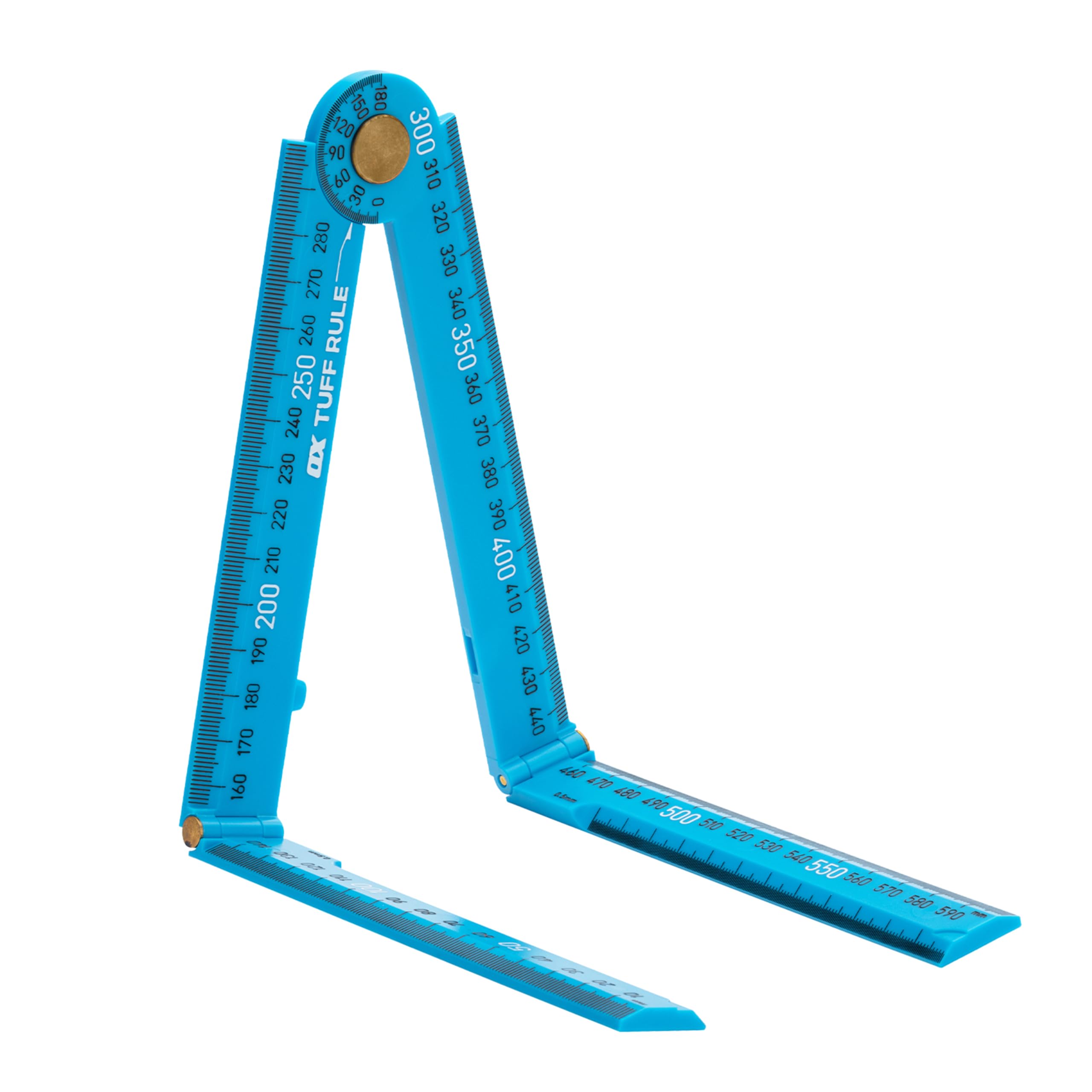OX Pro Tuff Folding Rule Cyan, Carpenters Measuring Angle Finder ABS Plastic Ruler 600mm — image 1