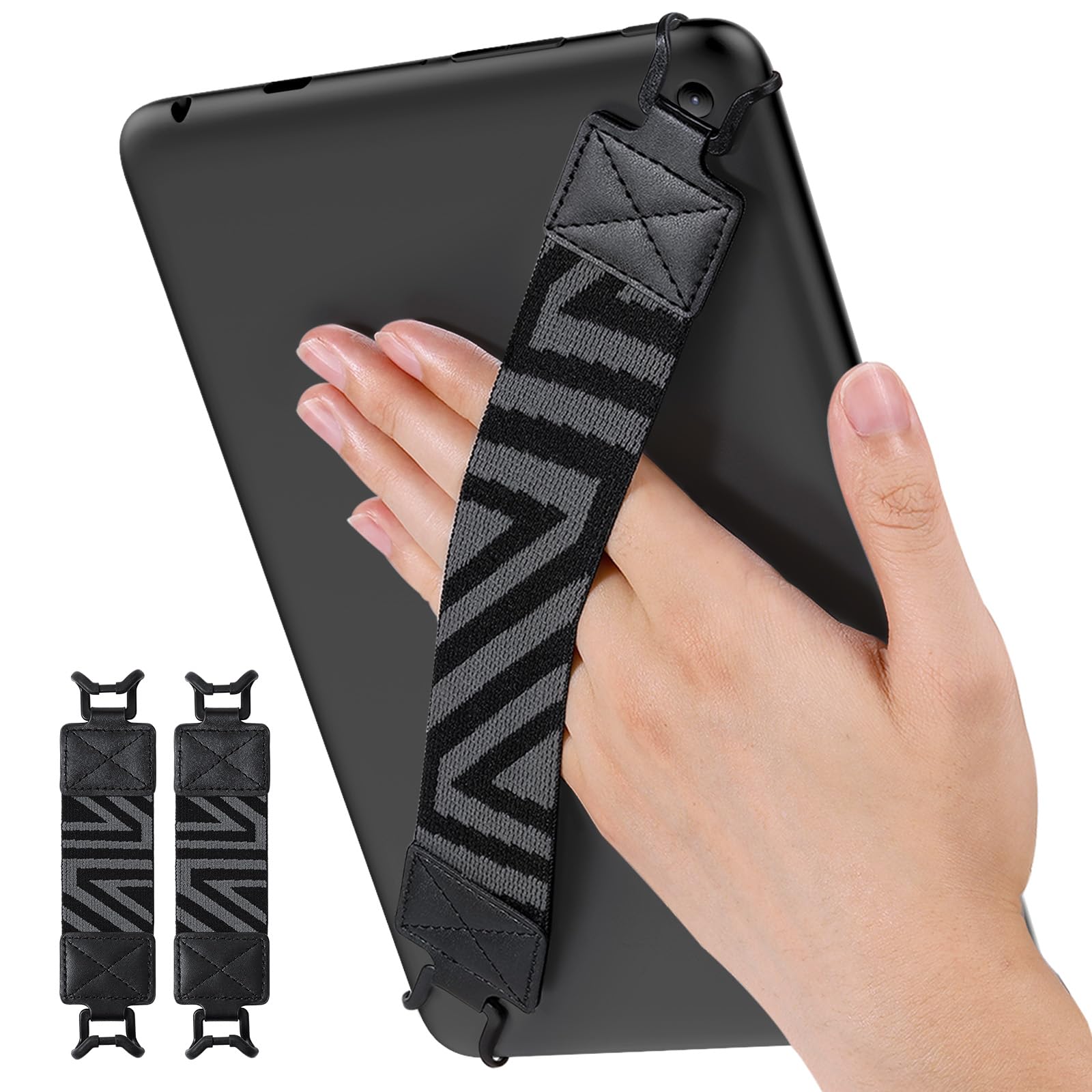 MoKo Security Hand-Strap for 9-11 Inch Tablet - iPad/iPad Pro/iPad Air/Kindle Fire HD/Samsung/Lenovo, High-Elasticity Versatile Hand Strap Lightweight Finger Grip Holder, 2 Pack, Black