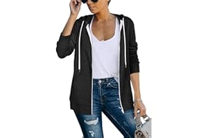 Saloogoe Lightweight Zip Up Hoodies for Women Hooded Sweatshirts Long Sleeve Thin Jacket with Zipper