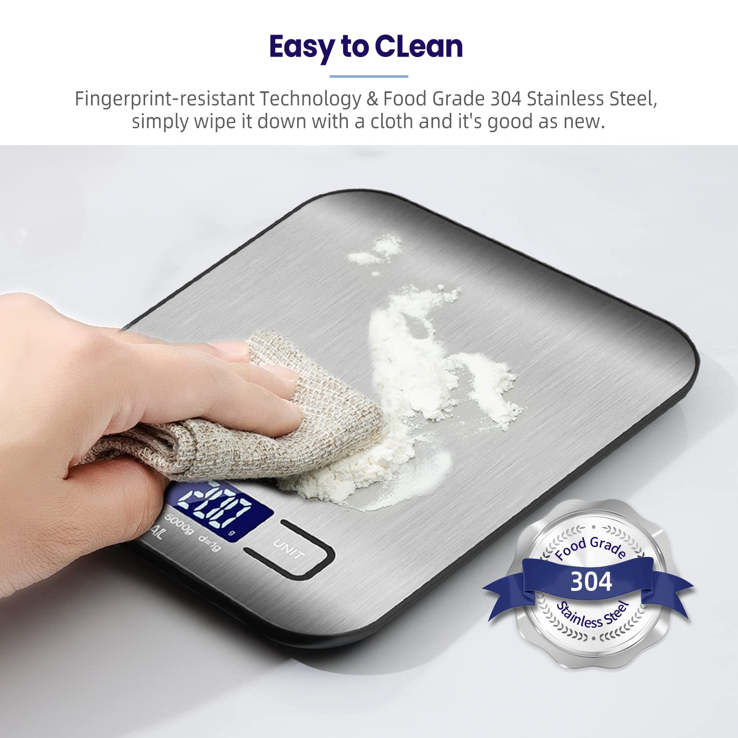 BAGAIL BASICS Digital Kitchen Scale, Premium Stainless Steel Food Scales Weight Grams and Oz for Baking and Cooking, 11lb/5kg with 0.1oz/1g Precision