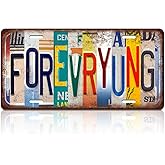 Vintage ForevrYung Metal Tin Sign License Plate Wall Decor 12 x 6 Inches